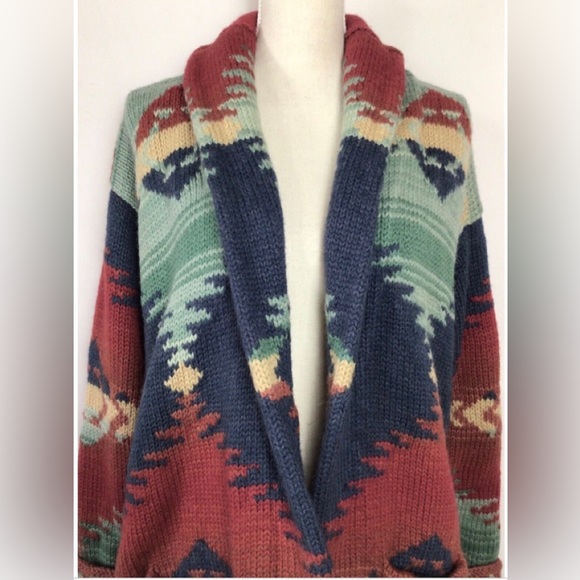 Ralph Lauren Hand Knit Blanket Wool Aztec Southwestern Navajo Robe Jacket - Picture 2 of 9